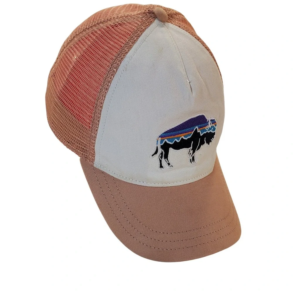 Patagonia Fitz Roy Bison Trucker Hat Tan Beige Mesh‎ Snapback Cap All Size